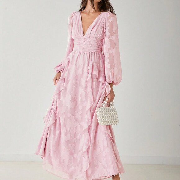 Pink Elegant Women's Romantic Pastel Maxi Dress - Picture 8 of 8